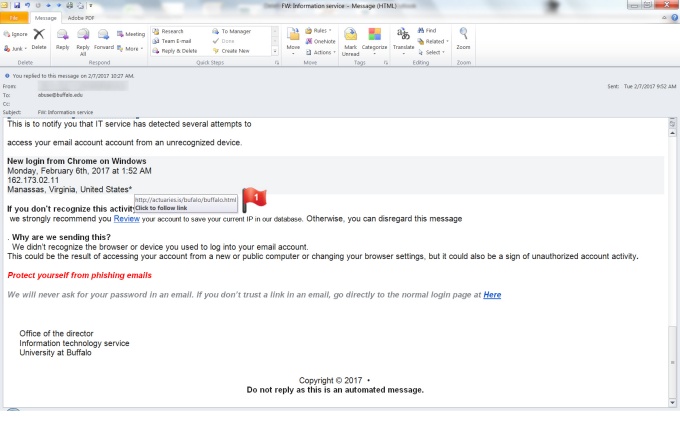 Zoom image: Phishing email