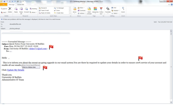 Zoom image: Phishing email