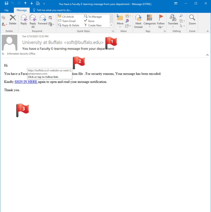 Zoom image: Phishing email