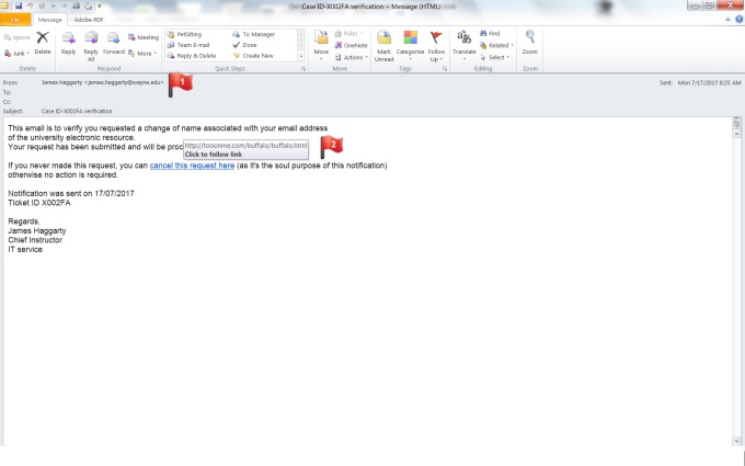 Zoom image: Phishing email