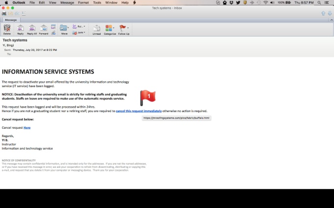 Zoom image: Phishing email