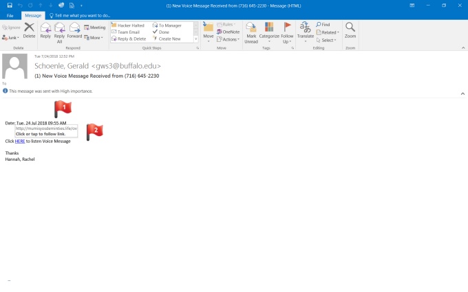 Zoom image: Phishing email