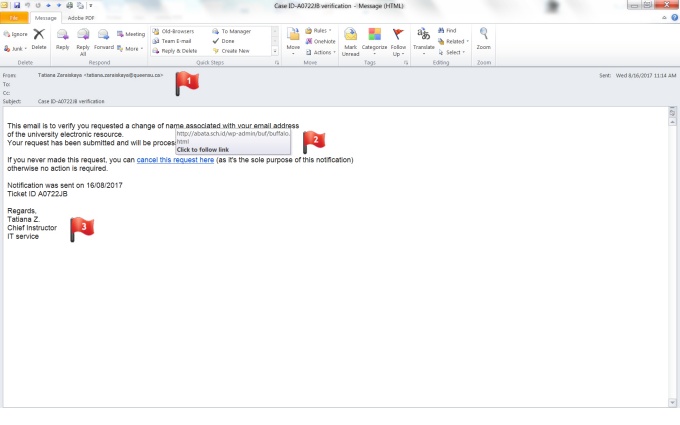 Zoom image: Phishing email