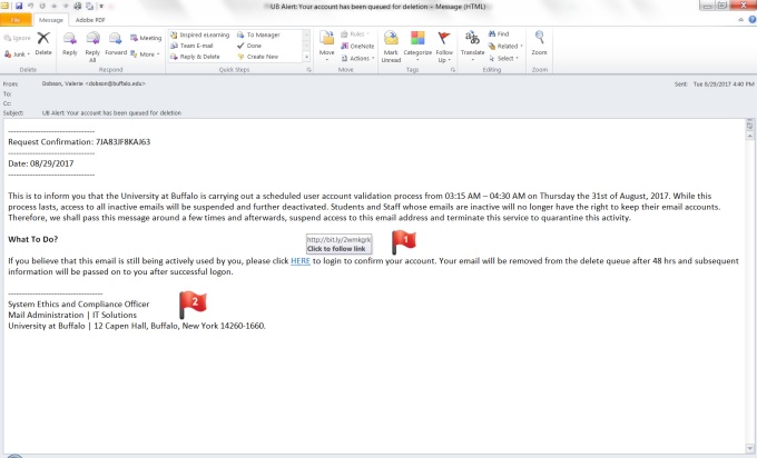 Zoom image: Phishing email