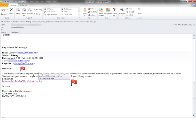 Zoom image: Phishing email