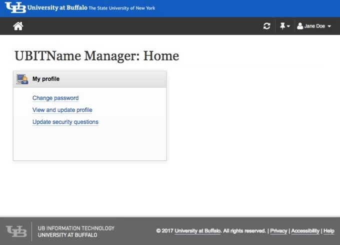 New UBITName Manager home screen.