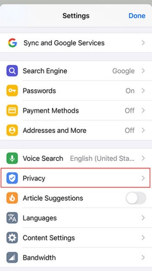 Zoom image: Select Privacy