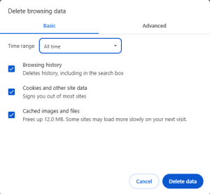 select all items, check browsing history cookies and other site data and cached images and files, then click delete data. This cannot be undone. 