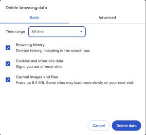 select all items, check browsing history cookies and other site data and cached images and files, then click delete data. This cannot be undone. 