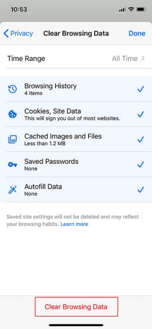Select Cookies, Site Data and Cached Images and Files. 