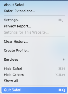 Safari> Quit Safari. 