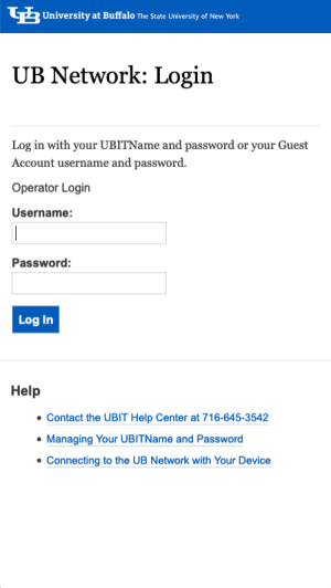 Zoom image: Enter your UBITName and password, then tap log in