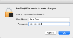 Zoom image: Enter your device User Name and Password then click OK