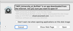 WiFi_University_at_Buffalo needs to be opened. Select Open. 