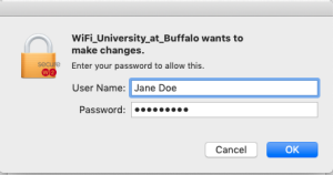 Enter your device's User Name and Password, then click OK. 