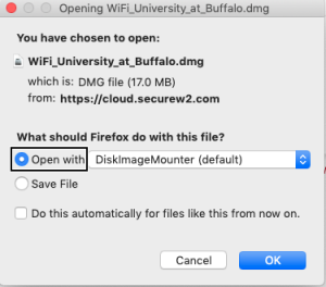 Select Open with DiskImageMounter (default). 