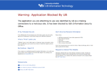 Zoom image: Fortinet FortiGuard Warning page alerting an application is blocked by UB.