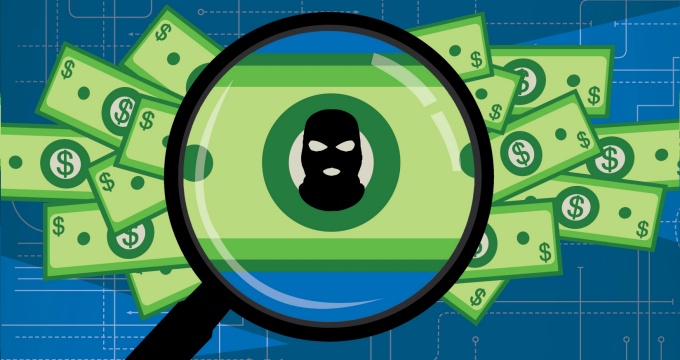 A pile of money has marks of forfeiture. 