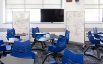 Recently renovation classrooms and other spaces inside Farber Hall, photographed in August 2021. Photographer: Douglas Levere. 