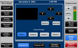 Zoom image: Crestron panel showing preset selected