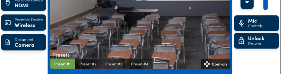 camera controls - see preset tabs on live camera image on touch panel. 