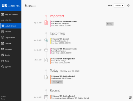 Zoom image: Screen shot of the Activity Stream page in Ultra Base Navigation.