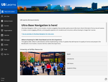 Zoom image: Screen shot of the new Help and Updates page in Ultra Base Navigation.