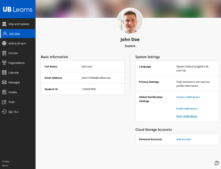 Screen shot of the Profile page in Ultra Base Navigation. 