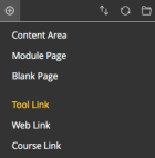 Course menu showing Tool Link (step 2). 