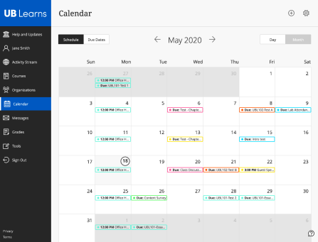Screen shot of the Calendar page in Ultra Base Navigation showing the month view. 