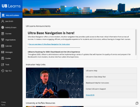 Zoom image: Screen shot of the new Help and Updates page in Ultra Base Navigation.