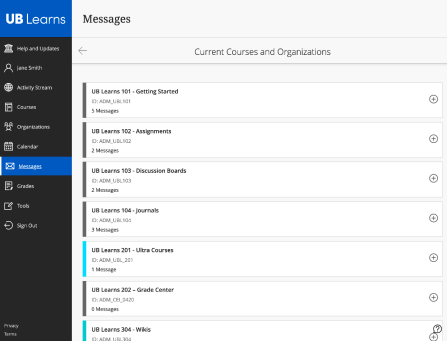 Screen shot of the Messages page in Ultra Base Navigation. 