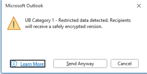 UB Category 1 data detected. Learn more, send anyway or cancel. 