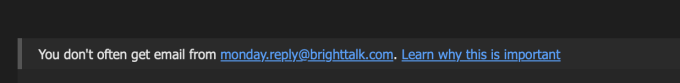 Banner from Microsoft Safety Tips alerting the recipient that they do not often receive email from the sender. 