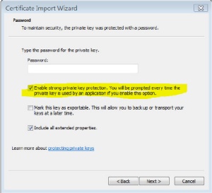 certificate import wizard. 