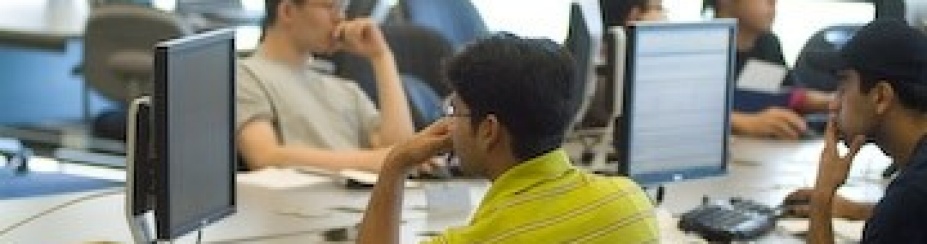 Students use cybrary stations. 