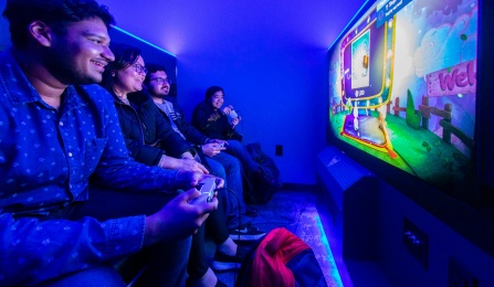 Console pods feature TVs with HDR graphics. Photo by Doug Levere. 