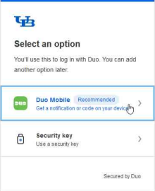 Select an option screen, choose Duo Mobile. 
