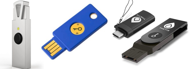 HyperFIDO Titanium Fido 2, Security Key by Yubico, or Thetis Fido Security Key with Type C Adapter. 