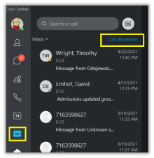 Select the voicemail icon on the left and then Call voicemail link. 