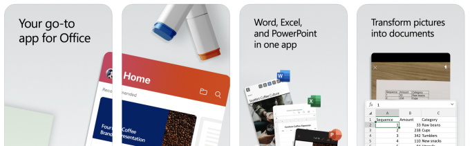 Office app screenshots. 