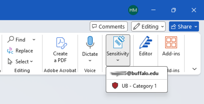 Dropdown for manually applying a senitivity label in a Microsoft app,.