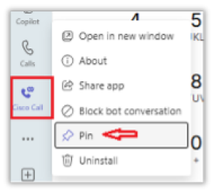 Pin Cisco Call to your App Bar in Teams. 