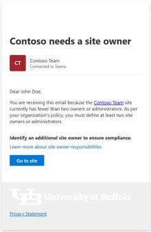 Contoso needs a site owner - Click Go to site. 