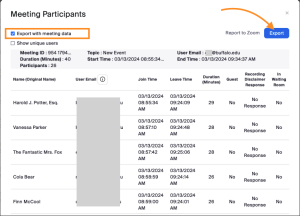 Export into a CSV by clicking the Export button. 