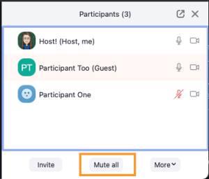 Mute all in Participants menu. 
