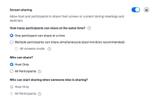 Screen sharing settings. 