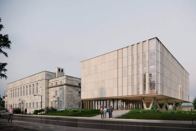 Rendering of exterior of renovated Clark Hall. 