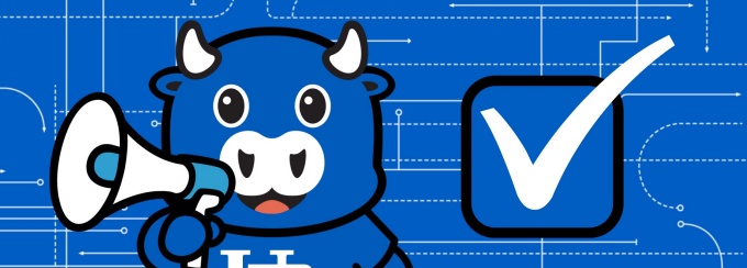 Victor Bull character next to a check mark icon. 