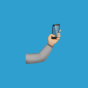 Arm holding a phone emoji on a blue background. 